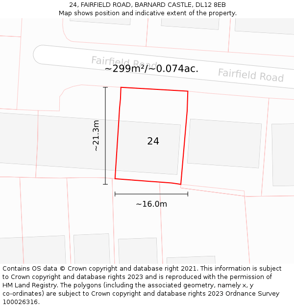 24, FAIRFIELD ROAD, BARNARD CASTLE, DL12 8EB: Plot and title map