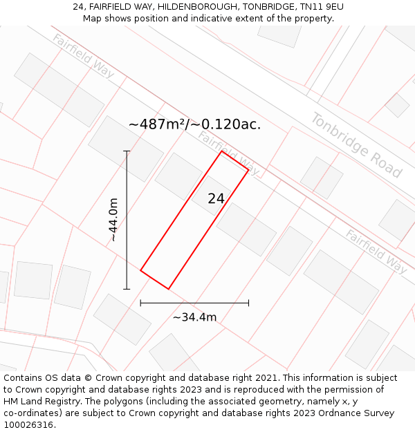 24, FAIRFIELD WAY, HILDENBOROUGH, TONBRIDGE, TN11 9EU: Plot and title map