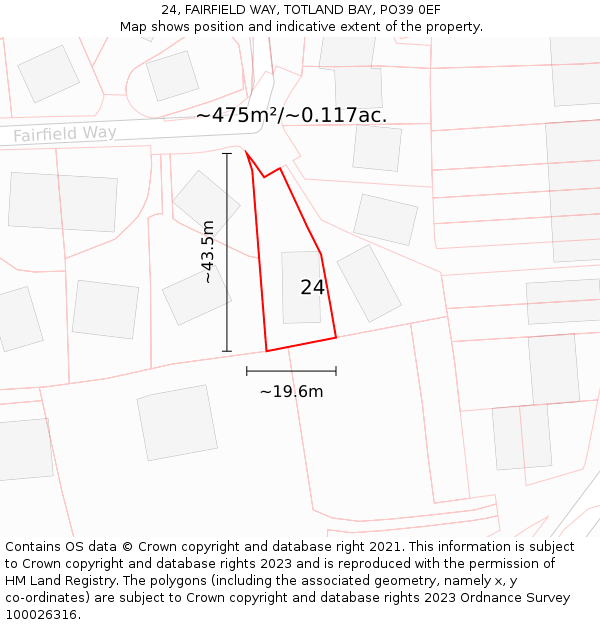 24, FAIRFIELD WAY, TOTLAND BAY, PO39 0EF: Plot and title map