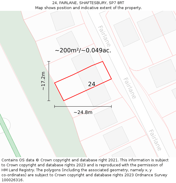 24, FAIRLANE, SHAFTESBURY, SP7 8RT: Plot and title map