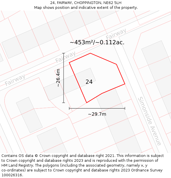 24, FAIRWAY, CHOPPINGTON, NE62 5LH: Plot and title map