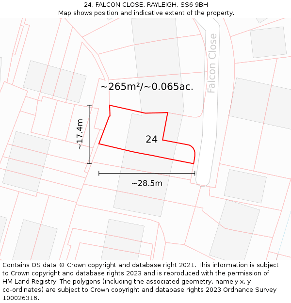 24, FALCON CLOSE, RAYLEIGH, SS6 9BH: Plot and title map