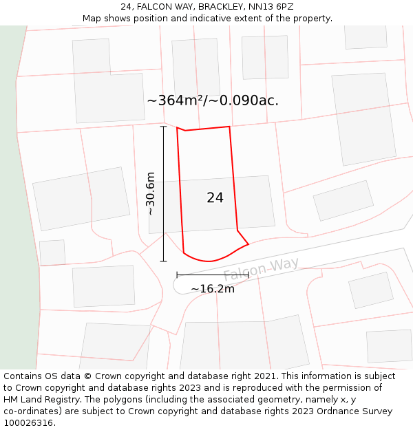 24, FALCON WAY, BRACKLEY, NN13 6PZ: Plot and title map