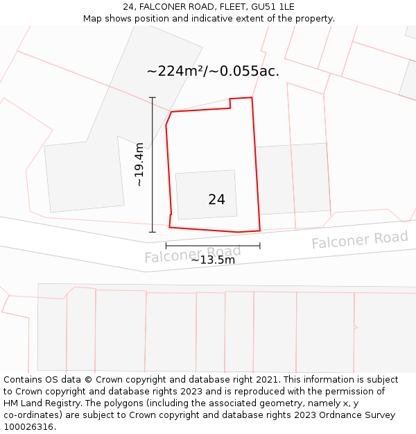 24, FALCONER ROAD, FLEET, GU51 1LE: Plot and title map
