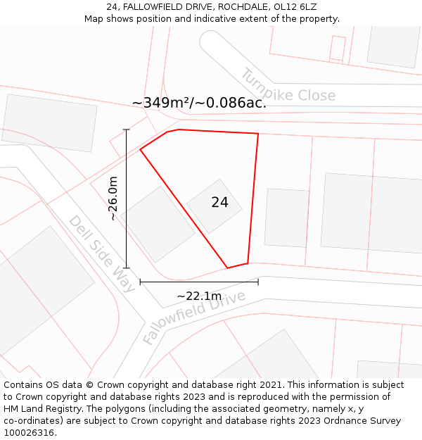 24, FALLOWFIELD DRIVE, ROCHDALE, OL12 6LZ: Plot and title map