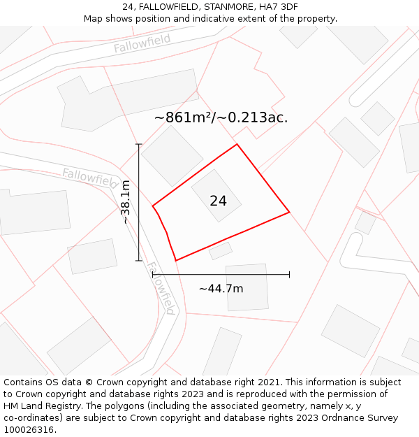 24, FALLOWFIELD, STANMORE, HA7 3DF: Plot and title map