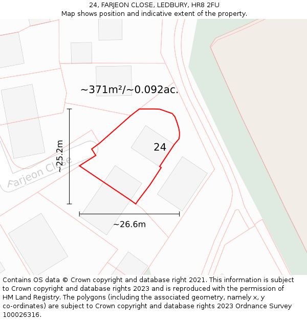 24, FARJEON CLOSE, LEDBURY, HR8 2FU: Plot and title map