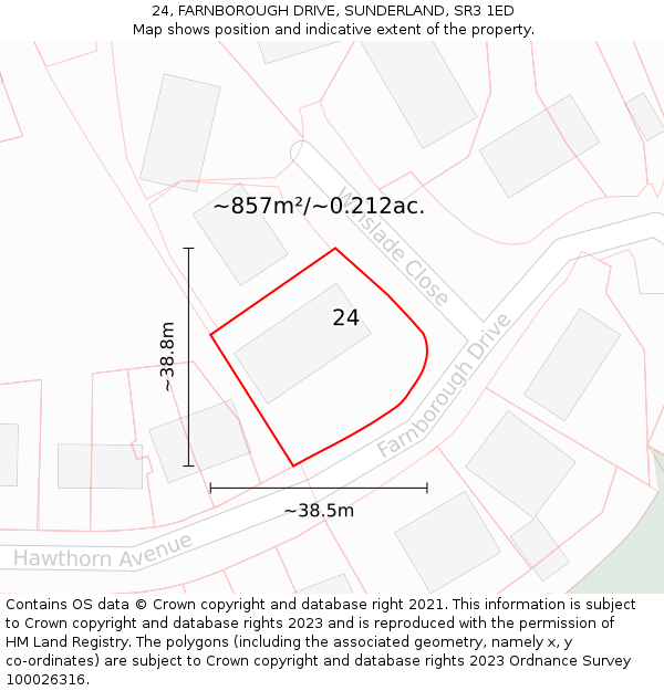 24, FARNBOROUGH DRIVE, SUNDERLAND, SR3 1ED: Plot and title map