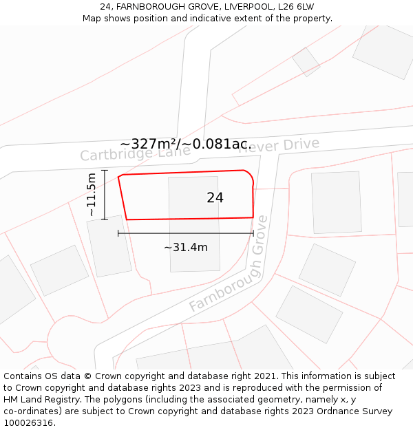 24, FARNBOROUGH GROVE, LIVERPOOL, L26 6LW: Plot and title map