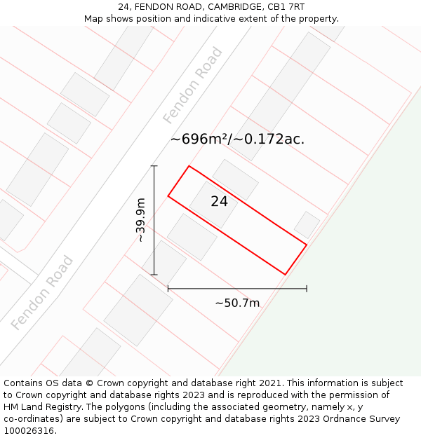 24, FENDON ROAD, CAMBRIDGE, CB1 7RT: Plot and title map