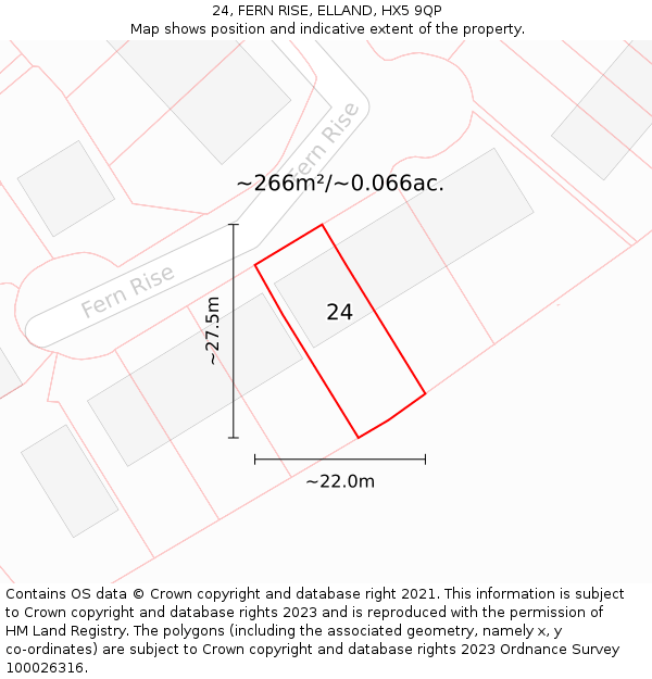 24, FERN RISE, ELLAND, HX5 9QP: Plot and title map