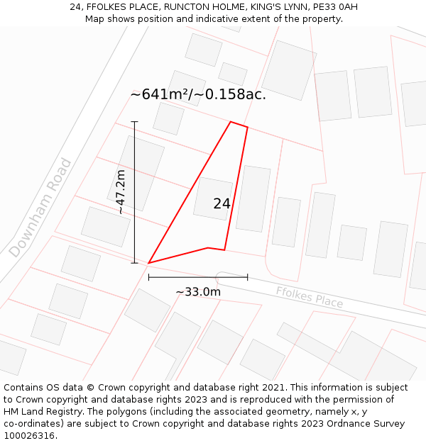 24, FFOLKES PLACE, RUNCTON HOLME, KING'S LYNN, PE33 0AH: Plot and title map