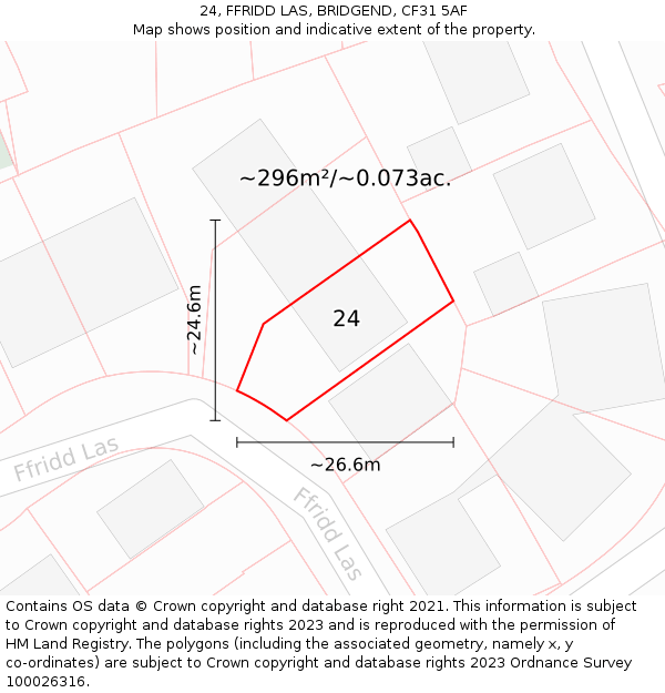 24, FFRIDD LAS, BRIDGEND, CF31 5AF: Plot and title map