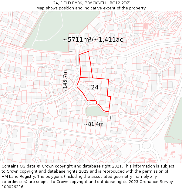 24, FIELD PARK, BRACKNELL, RG12 2DZ: Plot and title map