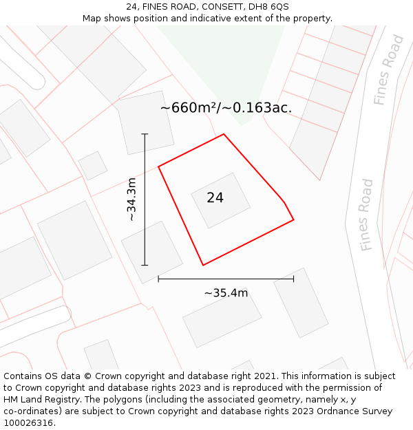 24, FINES ROAD, CONSETT, DH8 6QS: Plot and title map