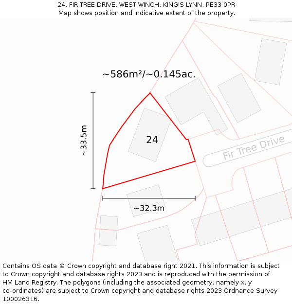 24, FIR TREE DRIVE, WEST WINCH, KING'S LYNN, PE33 0PR: Plot and title map