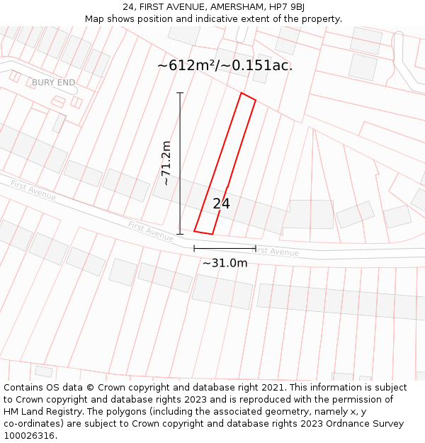 24, FIRST AVENUE, AMERSHAM, HP7 9BJ: Plot and title map