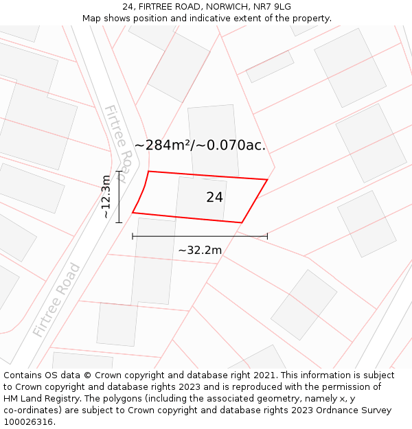 24, FIRTREE ROAD, NORWICH, NR7 9LG: Plot and title map