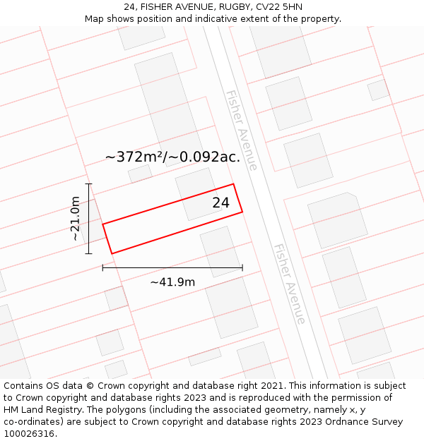 24, FISHER AVENUE, RUGBY, CV22 5HN: Plot and title map