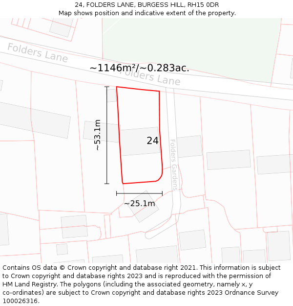 24, FOLDERS LANE, BURGESS HILL, RH15 0DR: Plot and title map