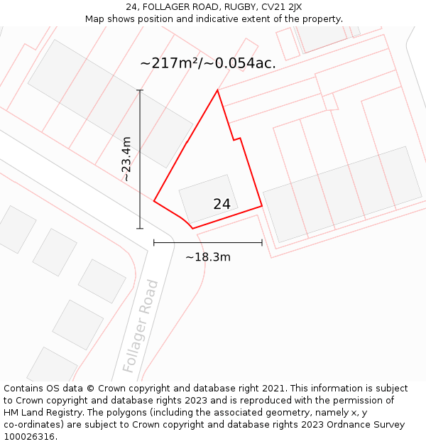 24, FOLLAGER ROAD, RUGBY, CV21 2JX: Plot and title map