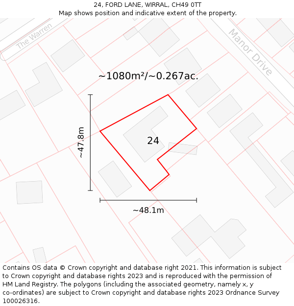 24, FORD LANE, WIRRAL, CH49 0TT: Plot and title map