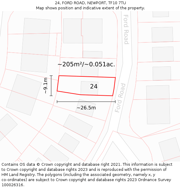 24, FORD ROAD, NEWPORT, TF10 7TU: Plot and title map