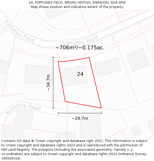 24, FORTUNES FIELD, BROAD HINTON, SWINDON, SN4 9PW: Plot and title map