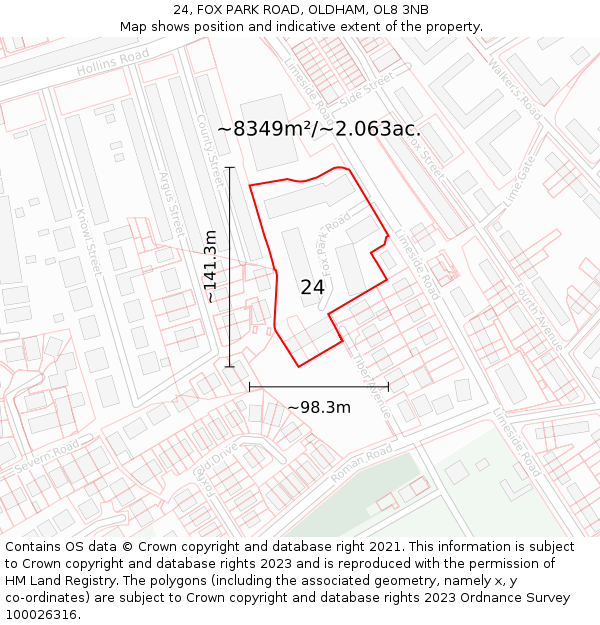 24, FOX PARK ROAD, OLDHAM, OL8 3NB: Plot and title map