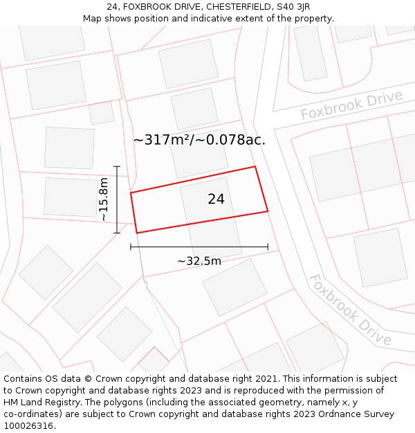 24, FOXBROOK DRIVE, CHESTERFIELD, S40 3JR: Plot and title map