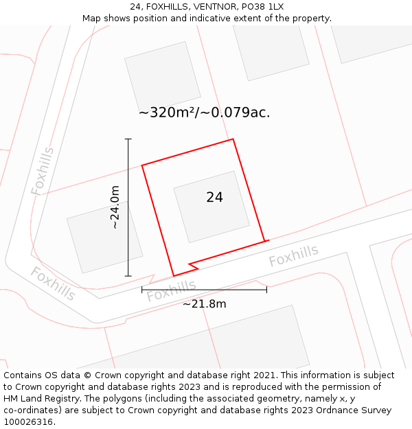 24, FOXHILLS, VENTNOR, PO38 1LX: Plot and title map