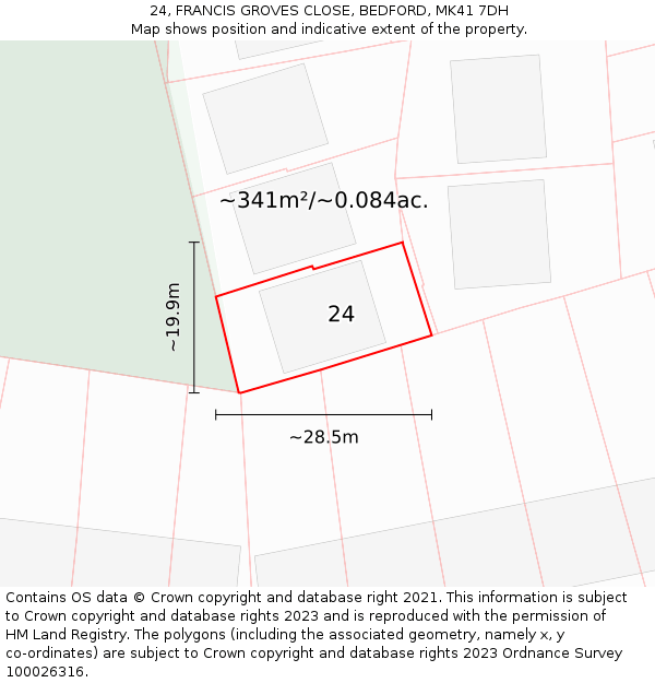 24, FRANCIS GROVES CLOSE, BEDFORD, MK41 7DH: Plot and title map