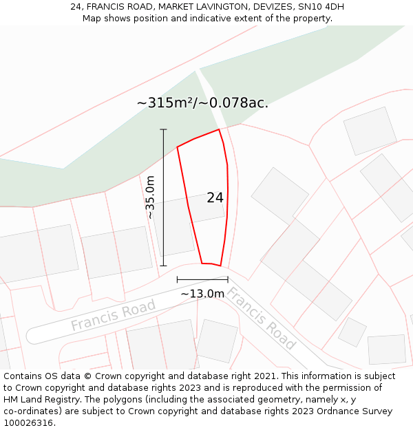 24, FRANCIS ROAD, MARKET LAVINGTON, DEVIZES, SN10 4DH: Plot and title map