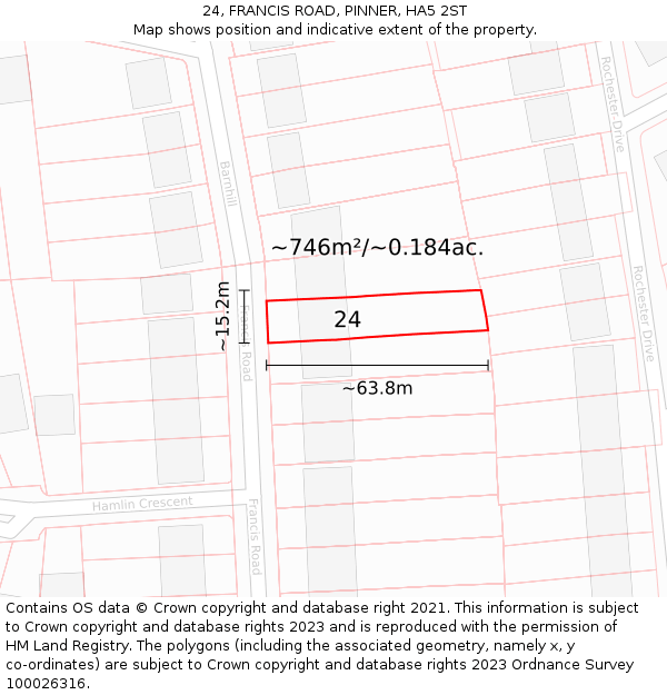 24, FRANCIS ROAD, PINNER, HA5 2ST: Plot and title map
