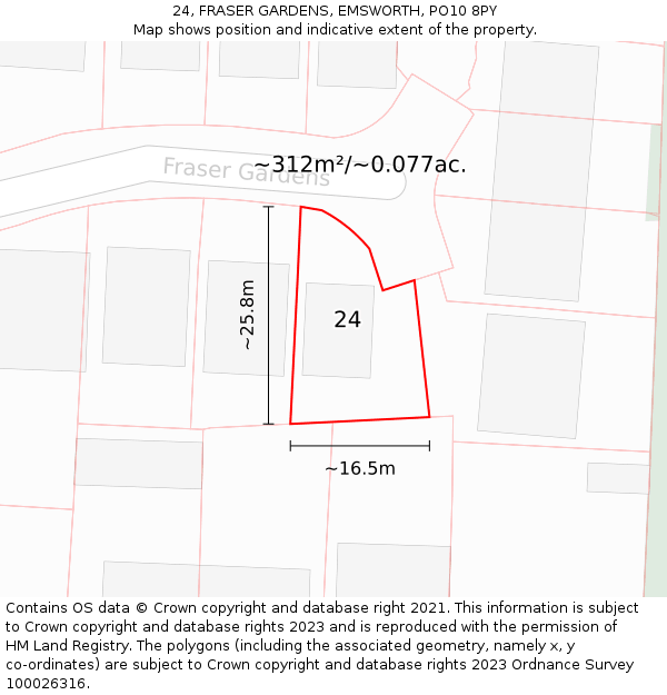 24, FRASER GARDENS, EMSWORTH, PO10 8PY: Plot and title map