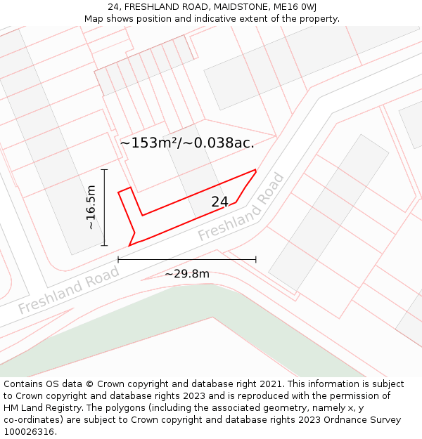 24, FRESHLAND ROAD, MAIDSTONE, ME16 0WJ: Plot and title map