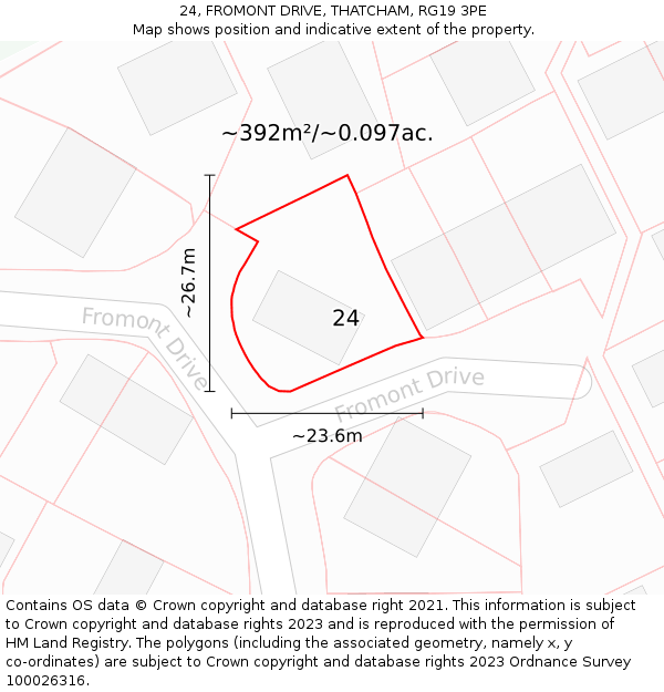 24, FROMONT DRIVE, THATCHAM, RG19 3PE: Plot and title map