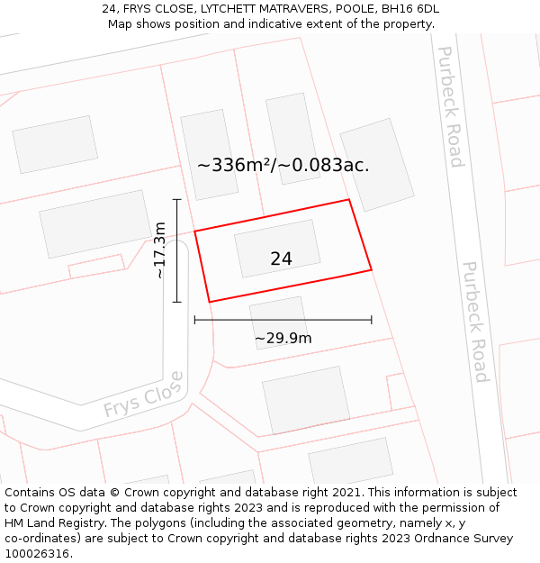 24, FRYS CLOSE, LYTCHETT MATRAVERS, POOLE, BH16 6DL: Plot and title map