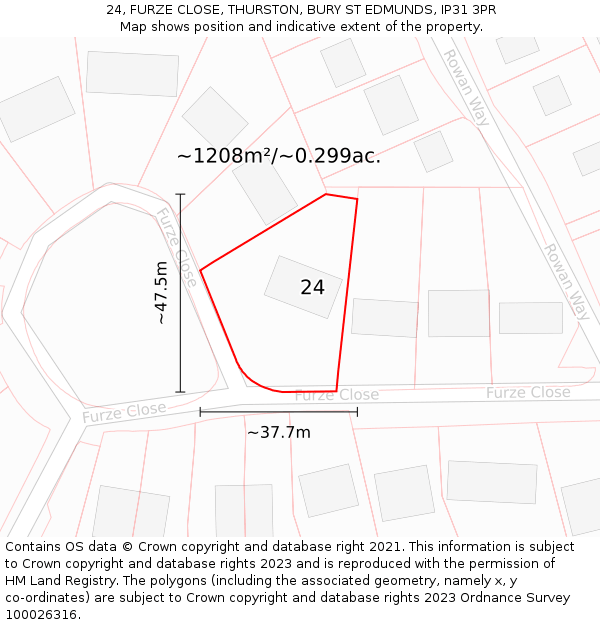 24, FURZE CLOSE, THURSTON, BURY ST EDMUNDS, IP31 3PR: Plot and title map