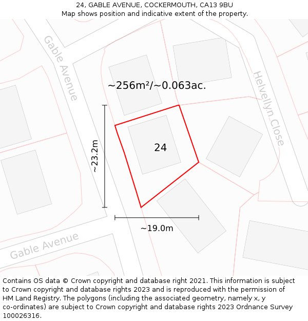 24, GABLE AVENUE, COCKERMOUTH, CA13 9BU: Plot and title map