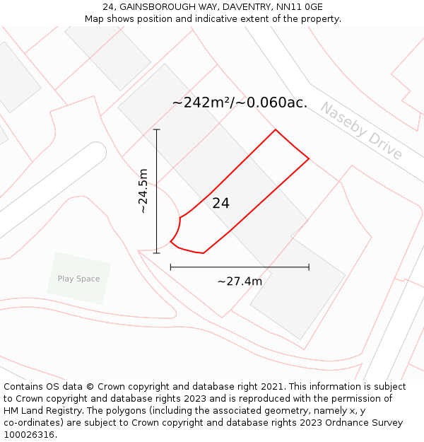 24, GAINSBOROUGH WAY, DAVENTRY, NN11 0GE: Plot and title map