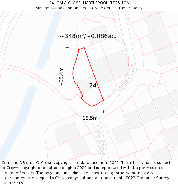 24, GALA CLOSE, HARTLEPOOL, TS25 1GA: Plot and title map