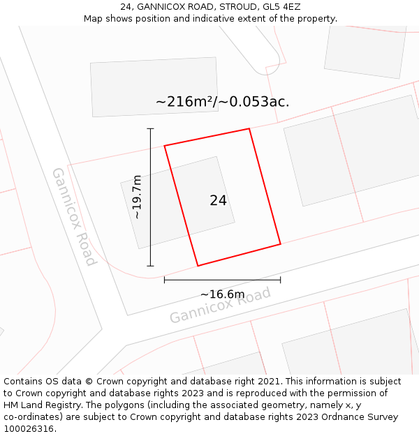 24, GANNICOX ROAD, STROUD, GL5 4EZ: Plot and title map