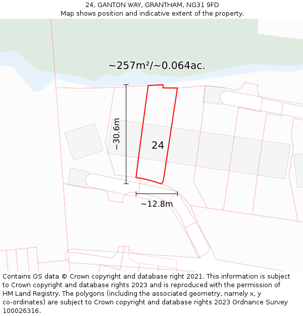 24, GANTON WAY, GRANTHAM, NG31 9FD: Plot and title map