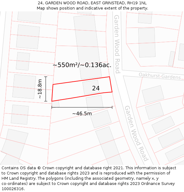 24, GARDEN WOOD ROAD, EAST GRINSTEAD, RH19 1NL: Plot and title map