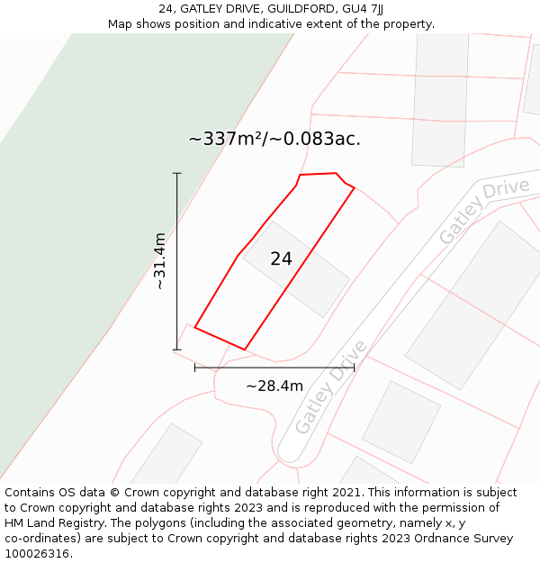 24, GATLEY DRIVE, GUILDFORD, GU4 7JJ: Plot and title map