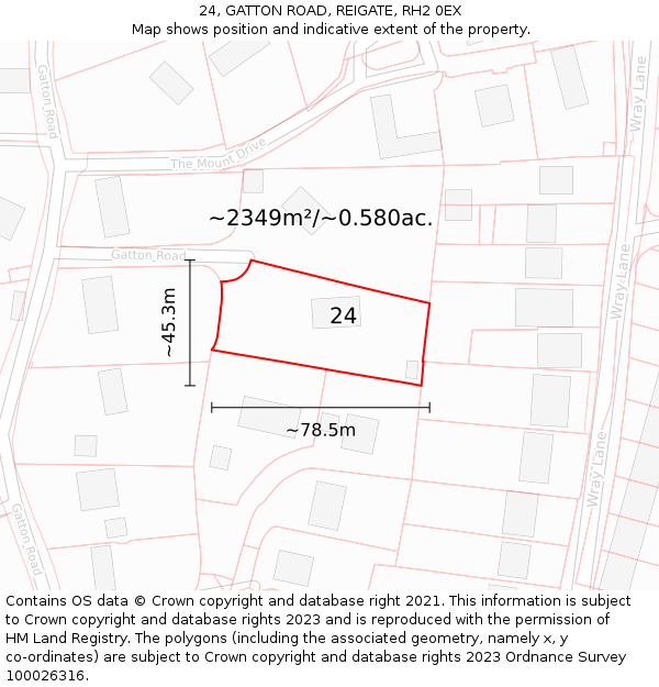 24, GATTON ROAD, REIGATE, RH2 0EX: Plot and title map