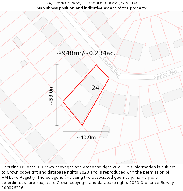 24, GAVIOTS WAY, GERRARDS CROSS, SL9 7DX: Plot and title map