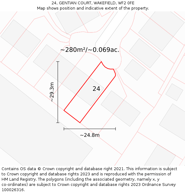 24, GENTIAN COURT, WAKEFIELD, WF2 0FE: Plot and title map