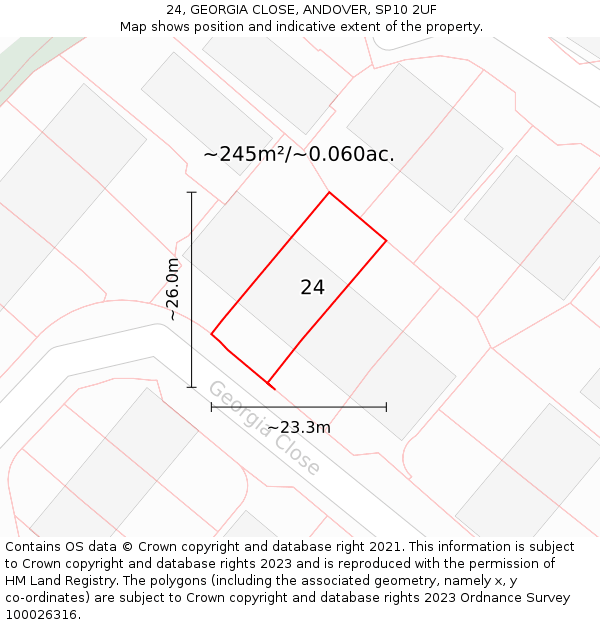 24, GEORGIA CLOSE, ANDOVER, SP10 2UF: Plot and title map